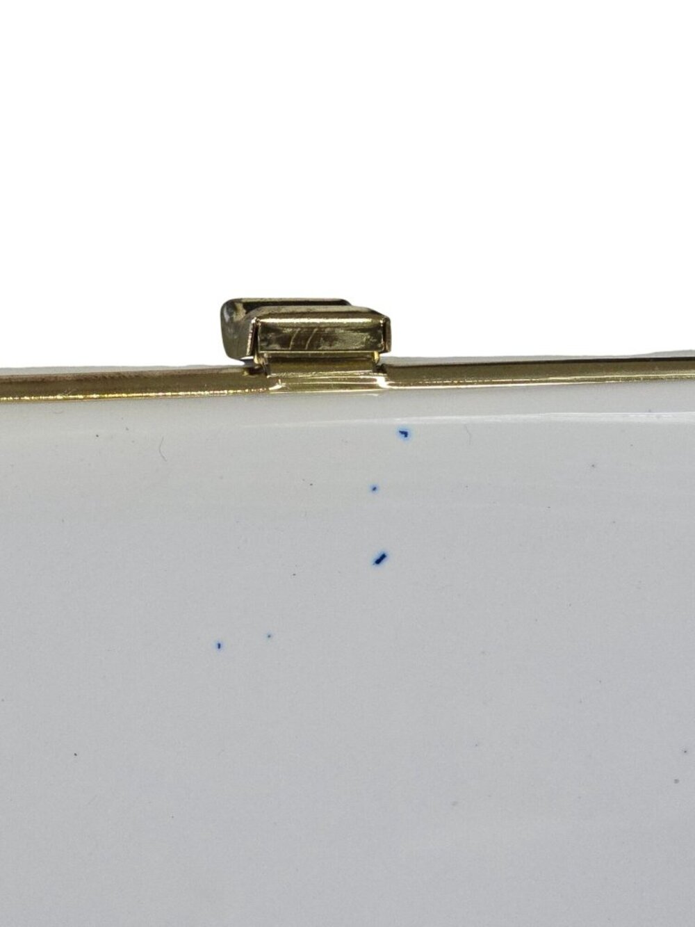 Retro White Shiny Vinyl Handbag Gold Frame Top Handle Clutch Purse Bag - Picture 6 of 10